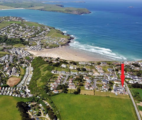 Aerial view of Polzeath beath