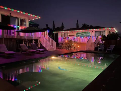 Night view of the pool area