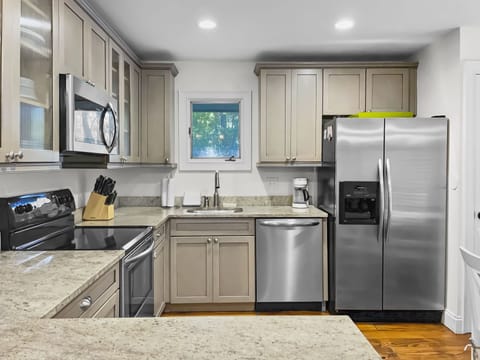 View into kitchen from dining area