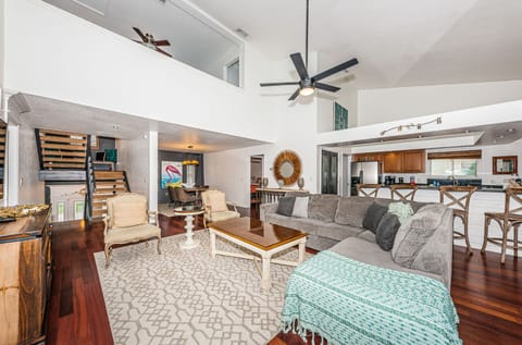 Open Floor plan with sleeper sofa in living room