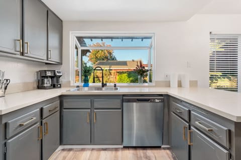 Kitchen with New Sink Faucet+Dishwasher+Coffee Machine+Freshly Painted Cabinets