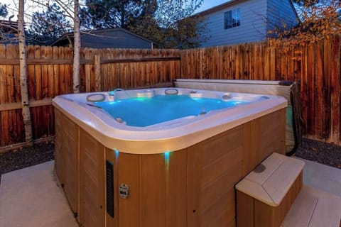Delight in our hot tub, perfect for chilly evenings, offering a soothing retreat to unwind and enjoy the crisp air in comfort.