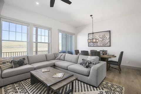 Spacious great room with tons of light and views of the hills!