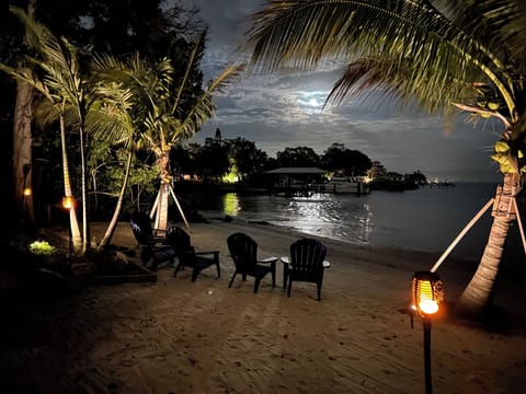 Private beach on Big Bayou, Tampa Bay at night