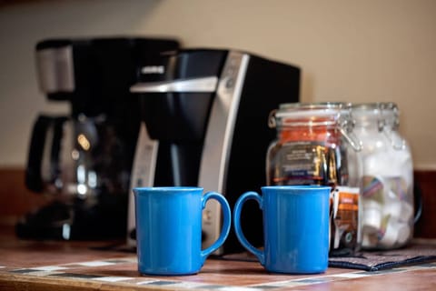 Coffee station to enjoy your morning coffee three ways - drip, Kuerig, or French press.
