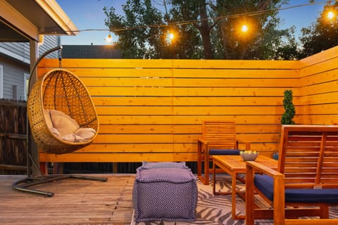 Gorgeous and private backyard deck with seating for everyone.