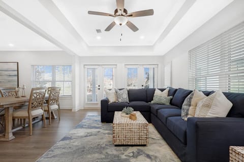 The soft, cozy sofa in the living room converts to a warm, comfortable bed for additional sleeping accommodations.