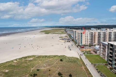 Drone view of building facing north