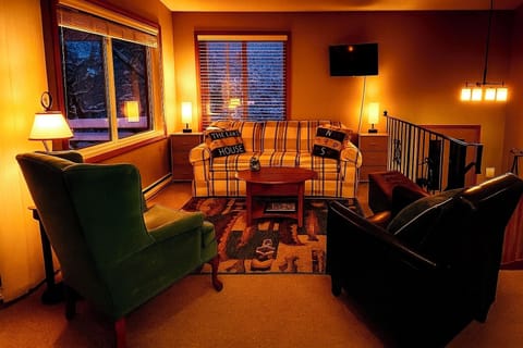 Cozy winter retreat. Queen sofa bed in living room