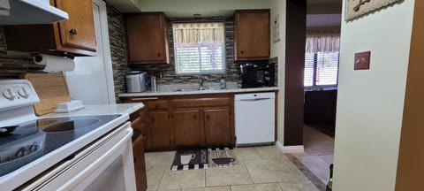 kitchen with backyard view from sink