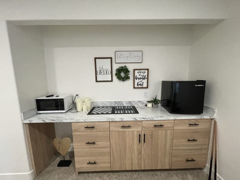 Mini fridge and microwave for your convenience
