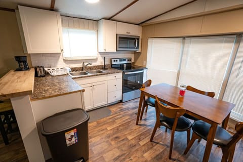 Brand new kitchen with butcher block, countertop, and new appliances