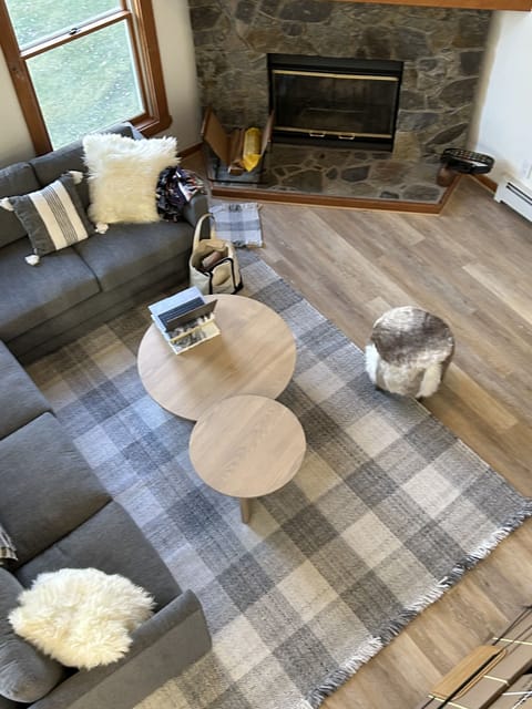 Double height ceilings in living and dining room
