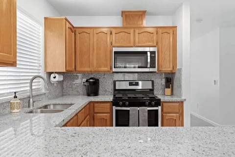 Fully stocked kitchen.