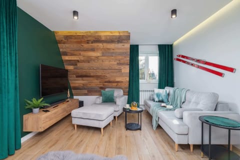 Living room with a comfortable sofa and TV. 