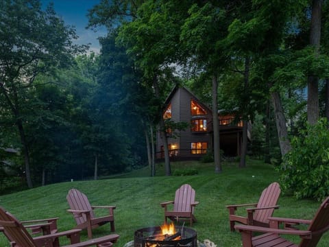 Lakeside Firepit with Adirondack Chairs
