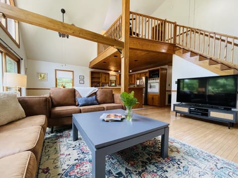 Airy living space with windows that make you feel like you are in the trees