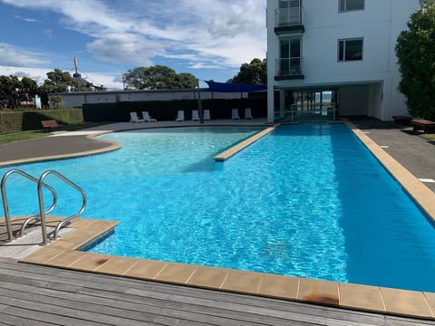 Heated lap pool with adjacent gym