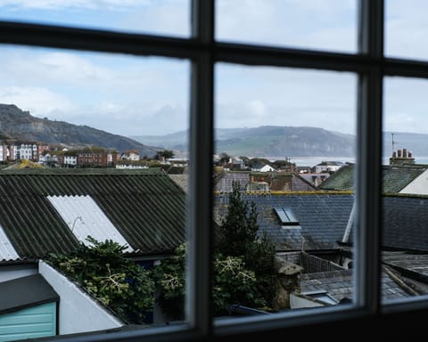 Views over the town to the coastline at Charmouth