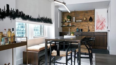 Gather for drinks and dinner in this stylish, sunlit nook.