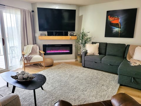 Living Room with electric fireplace.