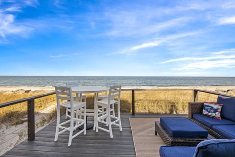 Deck View of Oceanfront - enjoy outdoor meals or lounging on the outdoor furniture.  Keep your eyes out for whale sightings!