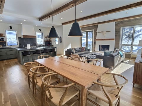 Elegant, modern wood dining table and chairs