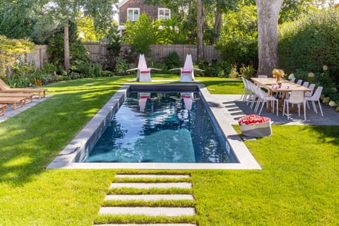 Heated Salt Water Pool, table for 10, umbrella not in photo covers the table