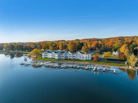 Drone picture taken of condo complex on beautiful fall afternoon. 
