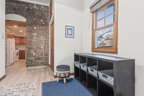 Key less back entry with cubbies and coat closet.   Store the ski/ bike gear.