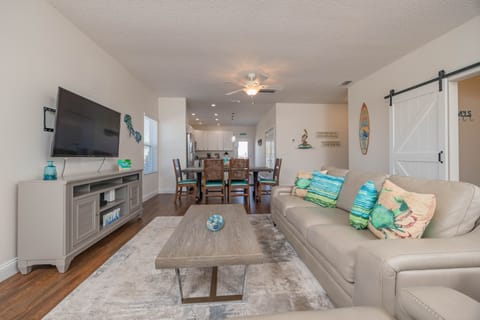 Kick back and relax. Large couch opens to comfy queen bed.