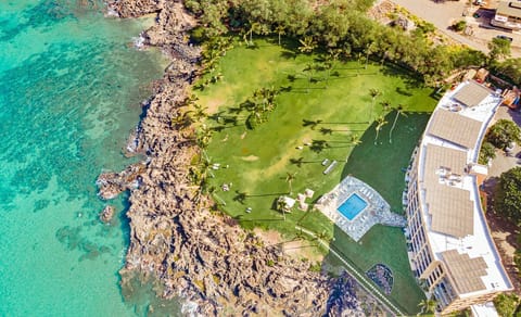 Aerial view of Surfside Pool and 2 acres manicured lawn.