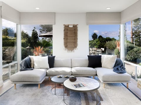 Beautifully designed living room with a comfy couch