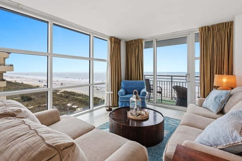 Ocean view from the living room at Seaside Resort 503, a 3-bedroom Crescent Beach rental from Thomas Beach Vacations