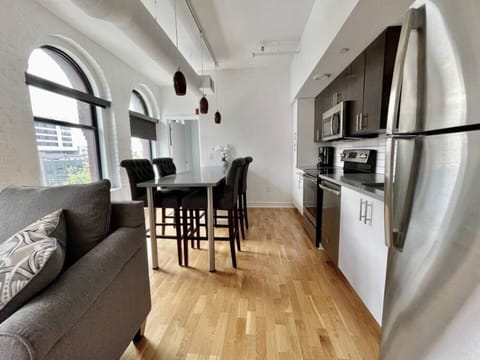 Kitchen and dining space with beautiful Old Market view in 409