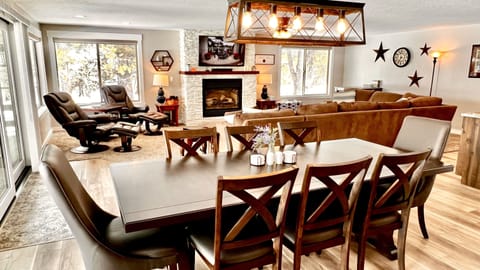 Open kitchen, dining and living