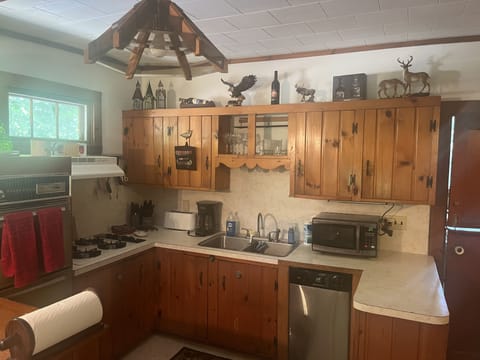 Kitchen, dishwasher and 4 burner stove.