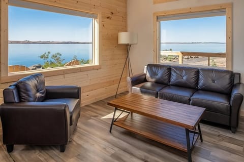 Unwind on plush seating while gazing over the water.