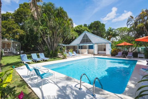 Our large private saltwater pool in an acre of tropical garden
