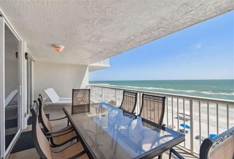 Large balcony with lots of seating