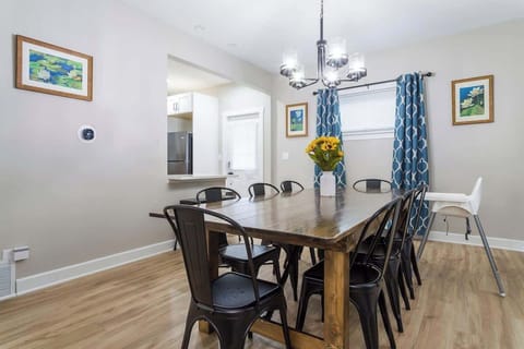 Large beautiful dining room and table seats up to 10 guests at one time.