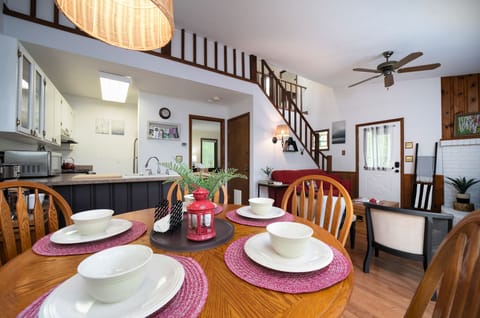 the kitchen is fully equipped and ready  for making home cooked meals