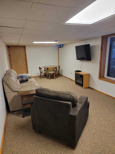 Family room in the walk out basement. 