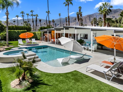 Mid-century pool, palm views, and desert sun — Palm Springs perfected.