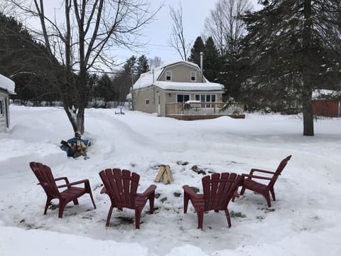 Back Yard and Fire Pit in Winter