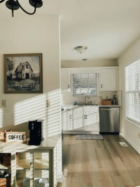 Coffee bar and kitchen.