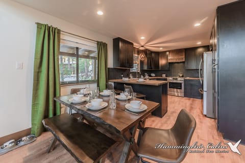 Dining opens into kitchen