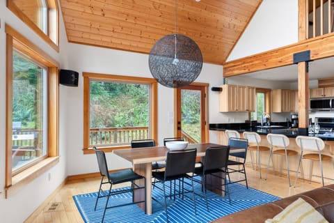 Dining table in an open concept floorplan