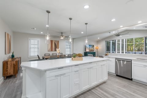 Kitchen island with 4 comfy barstools for added seating!