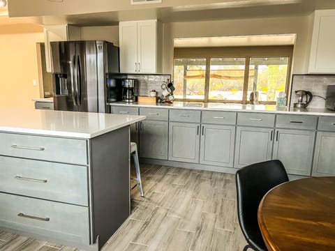 Coffee bar and kitchen island.